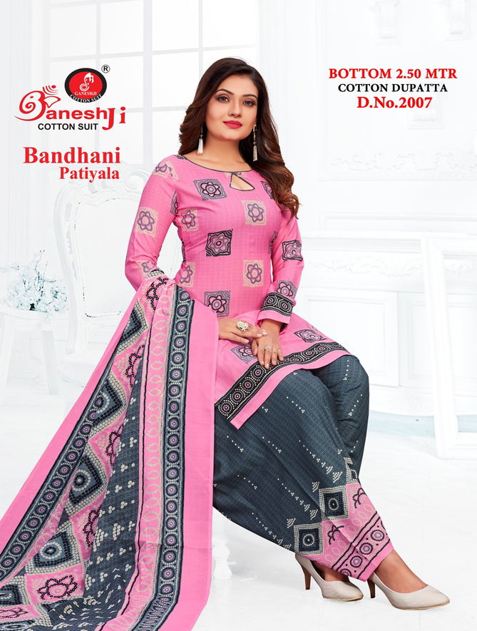 Ganeshji Bandhani Patiyala 2 Fancy Regular Wear Printed Cotton Dress Material Collection